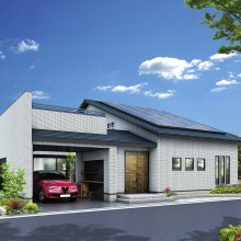 ビルトインガレージ　屋上庭園　ガレージライフ　バーカウンター　太陽光発電　ソーラーパネル　平屋のベランダ　