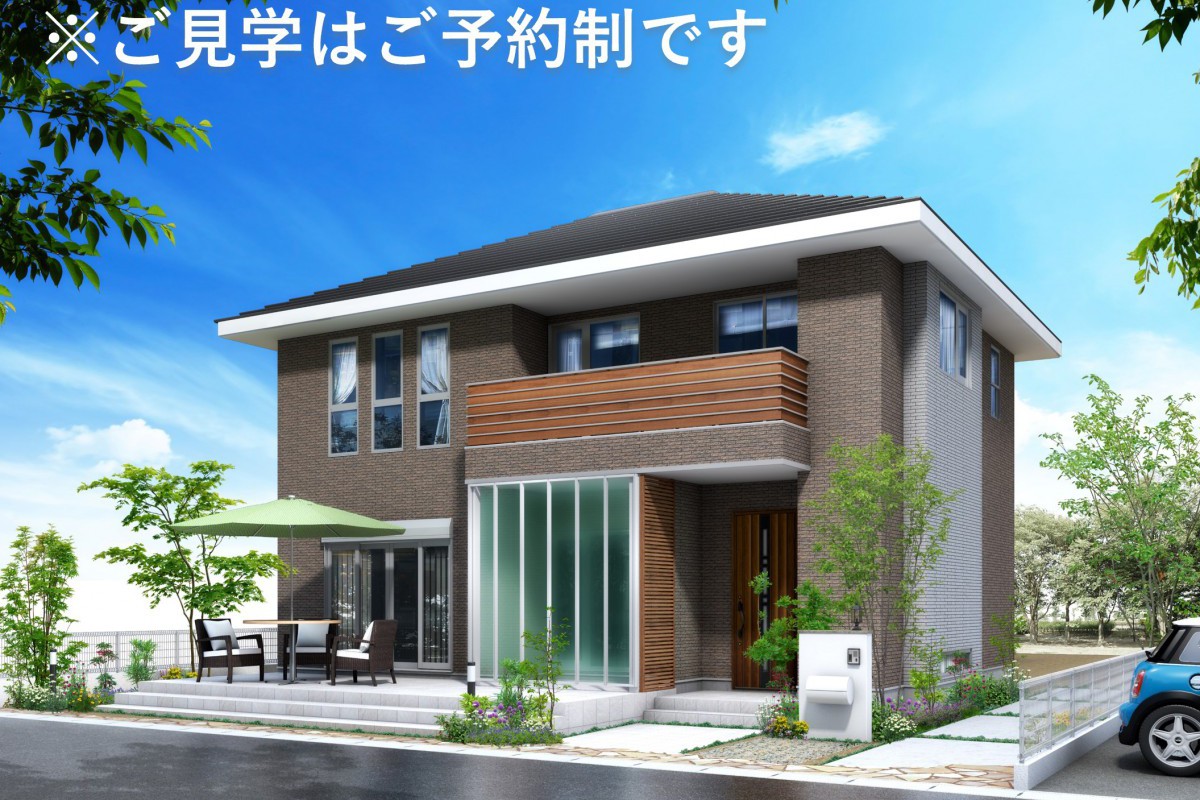 タイルの家　目隠しスクリーン　宅配ボックス　ベランダ木製手摺り　