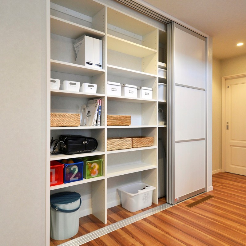 大型リビング収納　ランドセル置き場　リビングが散らからない仕組み　