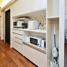 キッチン家電収納　アクセントタイル　きれいに魅せる収納　　