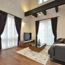 ラグジュアリーモダン　ブラックウォールナット　ドレープカーテン　TVボード　ローテーブル　